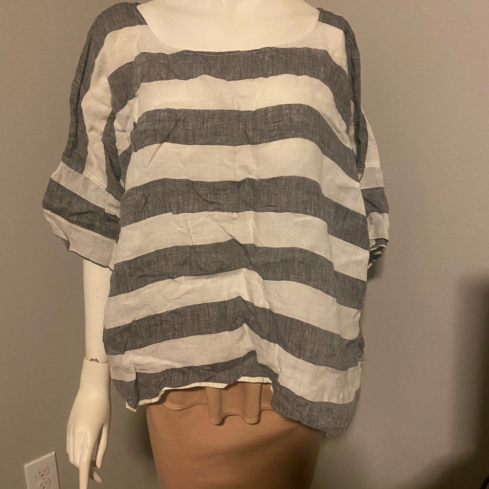 Casual Striped Gray and White Blouse